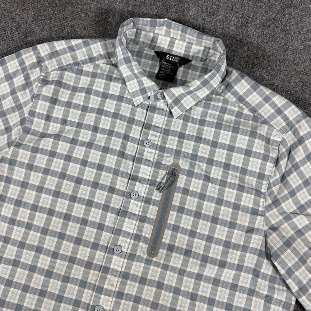 5.11 Tactical Marksman Shirt Mens Large Gray Plaid UPF 50+ Short Sleeve Hiking